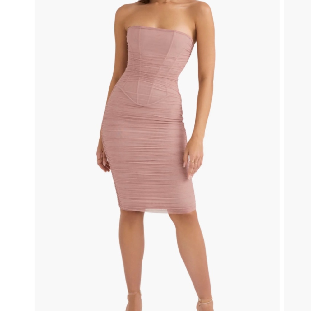 House of CB Julianna Strapless Ruched Corset Dress - Blush